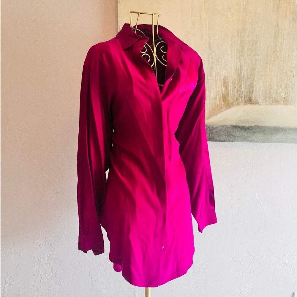Cache Proietti Silk Oversized Blouse S Fuchsia High Low Shoulder Pads